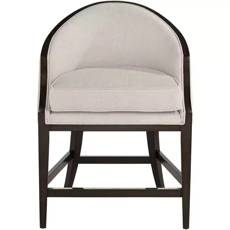 Tabouret de bar Truffle Wood marron de 63,5 cm de haut, avec coussin en tissu moderne couleur avoine, dossier et repose-pieds, pour îlot de cuisine à hauteur de comptoir
