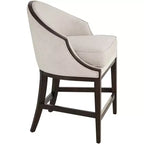 Tabouret de bar Truffle Wood marron de 63,5 cm de haut, avec coussin en tissu moderne couleur avoine, dossier et repose-pieds, pour îlot de cuisine à hauteur de comptoir