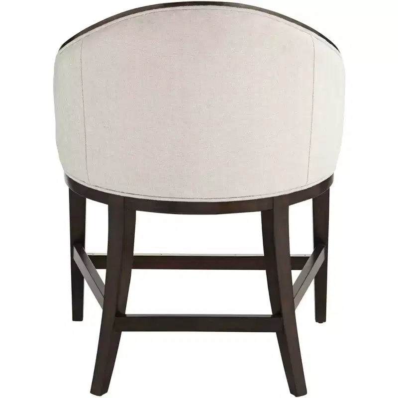 Tabouret de bar Truffle Wood marron de 63,5 cm de haut, avec coussin en tissu moderne couleur avoine, dossier et repose-pieds, pour îlot de cuisine à hauteur de comptoir